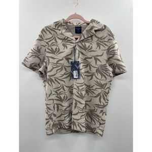 NWT Steel & Jelly British Design Casual Shirt Mens Medium White Brown Leaf Print